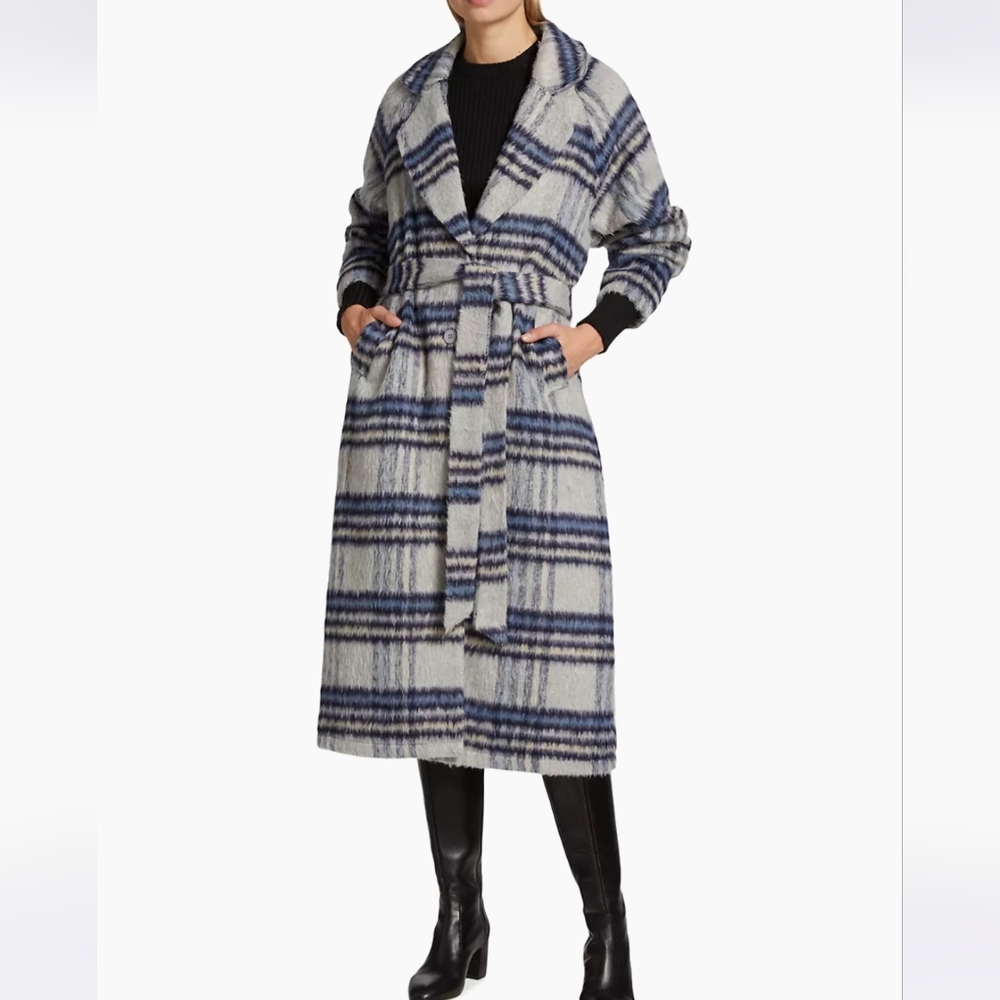 En Saison Women Demi Plaid Belted long Coat in size Medium